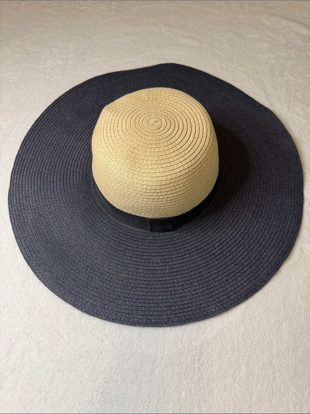 Talbots Two-Tone Straw Sun Hat - Navy & Natural with Black Band